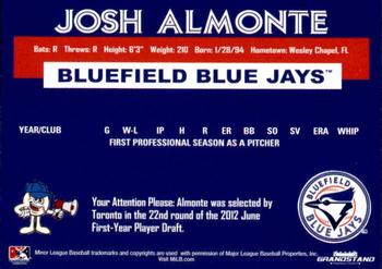 2018 Grandstand Bluefield Blue Jays #NNO Josh Almonte Back