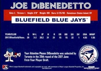 2018 Grandstand Bluefield Blue Jays #NNO Joe DiBenedetto Back
