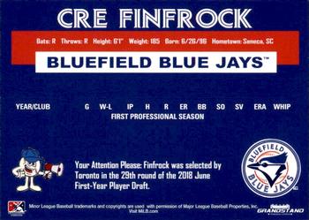 2018 Grandstand Bluefield Blue Jays #NNO Cre Finfrock Back