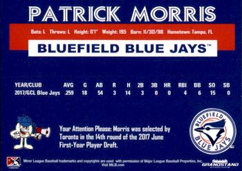 2018 Grandstand Bluefield Blue Jays #NNO Patrick Morris Back