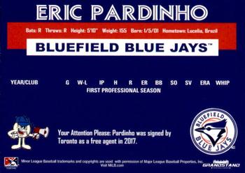 2018 Grandstand Bluefield Blue Jays #NNO Eric Pardinho Back