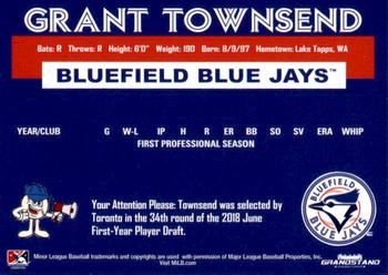 2018 Grandstand Bluefield Blue Jays #NNO Grant Townsend Back
