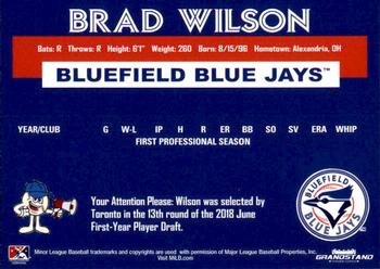 2018 Grandstand Bluefield Blue Jays #NNO Brad Wilson Back