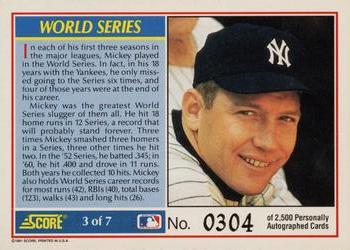 1991 Score - Mickey Mantle Autographed #3 World Series Back