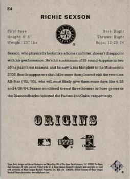 2005 UD Origins - Red #84 Richie Sexson Back