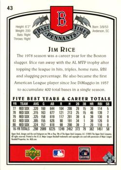 2005 UD Past Time Pennants - Silver #43 Jim Rice Back
