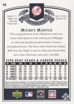 2005 UD Past Time Pennants - Silver #56 Mickey Mantle Back
