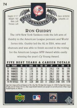 2005 UD Past Time Pennants - Silver #74 Ron Guidry Back