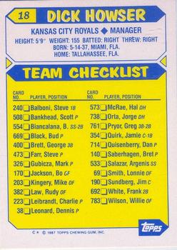 2007 Topps Kansas City Royals 1987 Retro Card Collection SGA #18 Dick Howser Back