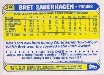 2007 Topps Kansas City Royals 1987 Retro Card Collection SGA #140 Bret Saberhagen Back