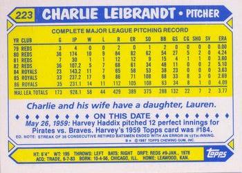 2007 Topps Kansas City Royals 1987 Retro Card Collection SGA #223 Charlie Leibrandt Back