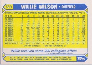 2007 Topps Kansas City Royals 1987 Retro Card Collection SGA #783 Willie Wilson Back