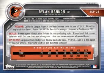 2019 Bowman - Chrome Prospects Mojo Refractors #BCP-23 Rylan Bannon Back
