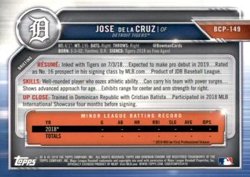 2019 Bowman - Chrome Prospects Mojo Refractors #BCP-149 Jose de la Cruz Back