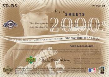 2005 UD Ultimate Signature Edition - Decades #SD-BS Ben Sheets Back