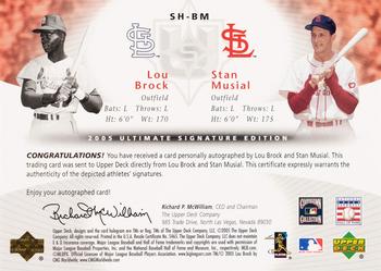 2005 UD Ultimate Signature Edition - Hits Dual Autograph #SH-BM Lou Brock / Stan Musial Back