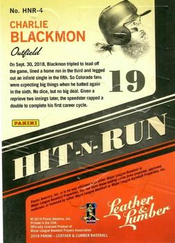 2019 Panini Leather & Lumber - Hit-N-Run #HNR-4 Charlie Blackmon Back