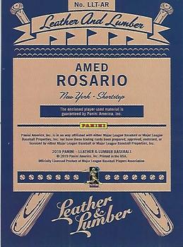 2019 Panini Leather & Lumber - Leather and Lumber Triple Relics-Bats Gold #LLT-AR Amed Rosario Back