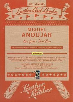 2019 Panini Leather & Lumber - Leather and Lumber Dual Jersey #LLD-MA Miguel Andujar Back