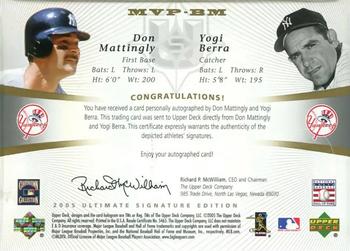 2005 UD Ultimate Signature Edition - MVPs Dual Autograph #MVP-BM Don Mattingly / Yogi Berra Back