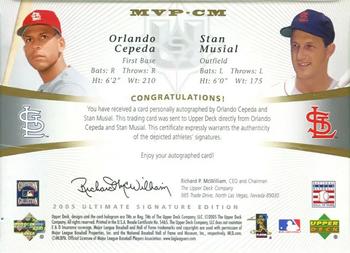 2005 UD Ultimate Signature Edition - MVPs Dual Autograph #MVP-CM Orlando Cepeda / Stan Musial Back