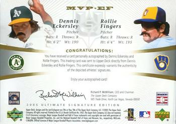 2005 UD Ultimate Signature Edition - MVPs Dual Autograph #MVP-EF Dennis Eckersley / Rollie Fingers Back