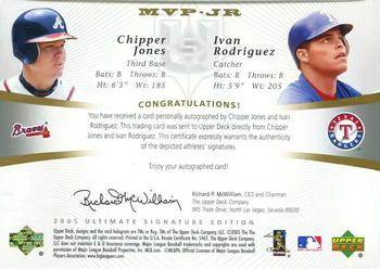 2005 UD Ultimate Signature Edition - MVPs Dual Autograph #MVP-JR Chipper Jones / Ivan Rodriguez Back