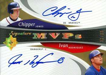 2005 UD Ultimate Signature Edition - MVPs Dual Autograph #MVP-JR Chipper Jones / Ivan Rodriguez Front