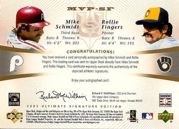 2005 UD Ultimate Signature Edition - MVPs Dual Autograph #MVP-SF Mike Schmidt / Rollie Fingers Back