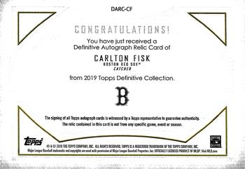 2019 Topps Definitive Collection - Definitive Autograph Relic #DARC-CF Carlton Fisk Back