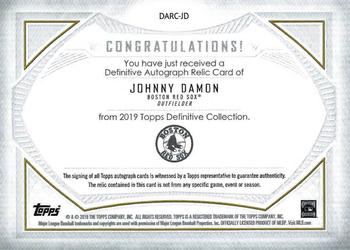 2019 Topps Definitive Collection - Definitive Autograph Relic #DARC-JD Johnny Damon Back