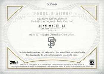 2019 Topps Definitive Collection - Definitive Autograph Relic Red #DARC-JMA Juan Marichal Back