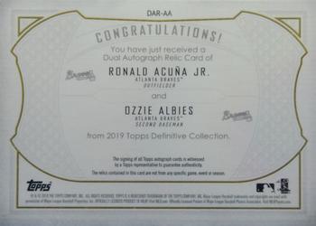 2019 Topps Definitive Collection - Dual Autograph Relic Collection #DAC-AA Ozzie Albies / Ronald Acuña Jr. Back