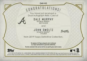 2019 Topps Definitive Collection - Dual Autograph Relic Collection #DAR-MS Dale Murphy / John Smoltz Back