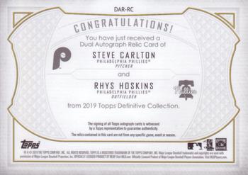 2019 Topps Definitive Collection - Dual Autograph Relic Collection #DAR-RC Rhys Hoskins / Steve Carlton Back