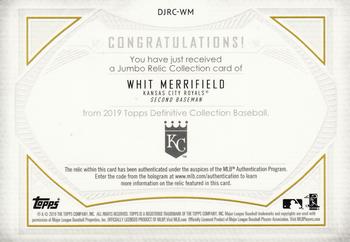 2019 Topps Definitive Collection - Jumbo Relic Collection Blue #DJRC-WM Whit Merrifield Back