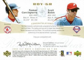 2005 UD Ultimate Signature Edition - ROY Dual Autograph #ROY-GR Nomar Garciaparra / Scott Rolen Back