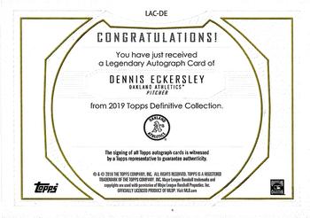 2019 Topps Definitive Collection - Legendary Autograph Collection #LAC-DE Dennis Eckersley Back