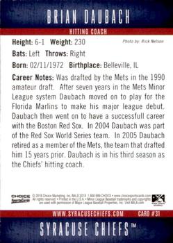 2018 Choice Syracuse Chiefs #31 Brian Daubach Back