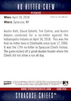 2018 Choice Syracuse Chiefs #34 The No Hitter Crew (Austin Voth / David Goforth / Tim Collins / Austin Adams) Back
