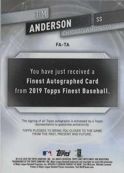 2019 Finest - Finest Autographs #FA-TA Tim Anderson Back