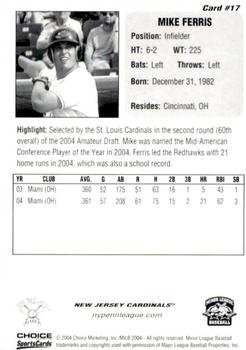 2004 Choice New York-Penn League Top Prospects #17 Mike Ferris Back