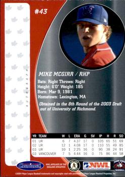 2004 Vancouver Canadians #NNO Mike McGirr Back
