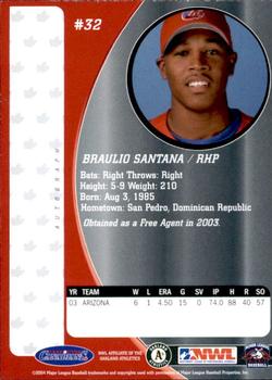 2004 Vancouver Canadians #NNO Braulio Santana Back