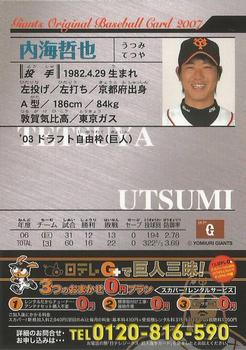 2007 Yomiuri Giants Giants 2007 #26 Tetsuya Utsumi Back