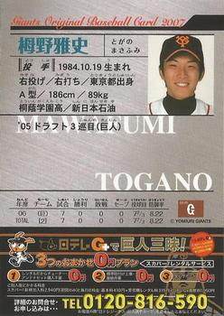 2007 Yomiuri Giants Giants 2007 #68 Masafumi Togano Back