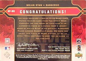 2005 Upper Deck - UD Game Patches #GP-NR Nolan Ryan Back