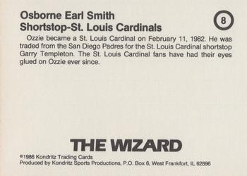 1986 Kondritz Ozzie Smith (unlicensed) #8 Ozzie Smith Back