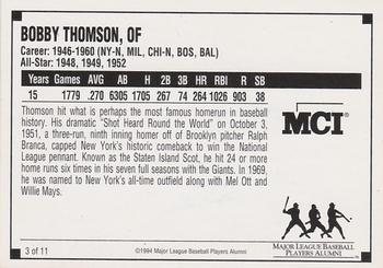 1994 MCI MLBPA Ambassadors of Baseball #3 Bobby Thomson Back