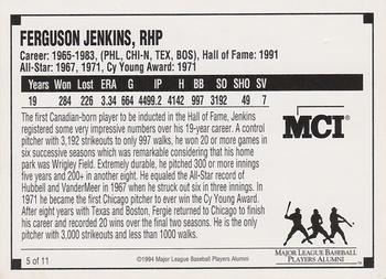 1994 MCI MLBPA Ambassadors of Baseball #5 Ferguson Jenkins Back